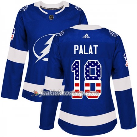 Nainen NHL Tampa Bay Lightning Pelipaita Ondrej Palat 18 Adidas 2017-2018 Sininen USA Flag Fashion Authentic